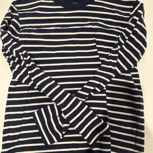 Uniqlo Navy and White Striped Long-Sleeve